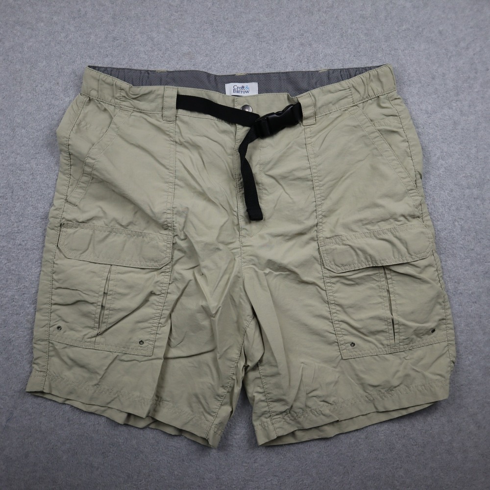 Croft & Barrow Cargo Shorts Mens 38 Tan Nylon Belted Hiking Outdoor Casual